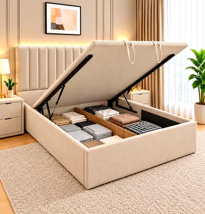 Beige Brand New Queen size bed hydraulic storage good quality Queen bed hydraulic