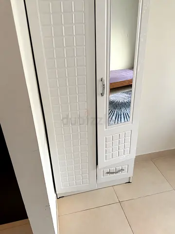 White Freestanding Wardrobe with Mirror and Drawer