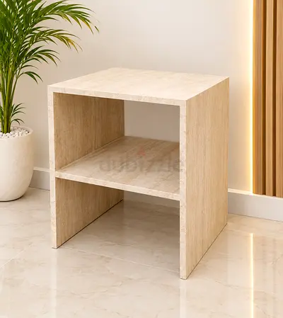 Marble bedside table / side table with open shelf