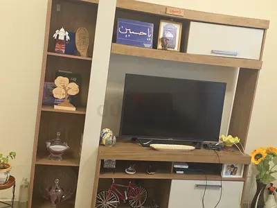 Wooden TV Entertainment Unit with Shelves and Storage - Good Condition