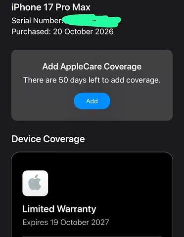 Just Box Open iPhone 17 Pro Max - Activated on 20 Oct 26, 0 Cycle charged1 Year Warranty
