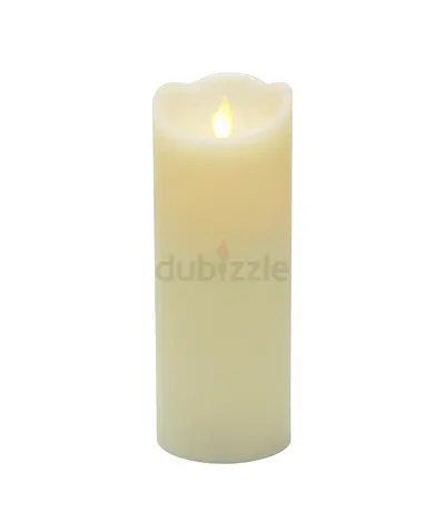 Flameless LED Pillar Wax Candle – Battery Operated, Ivory, 7.5 x 20cms