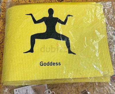 Front and back detail poses Yellow 'Goddess' Yoga Mat — Lightly Used