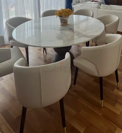6 leather beige chairs