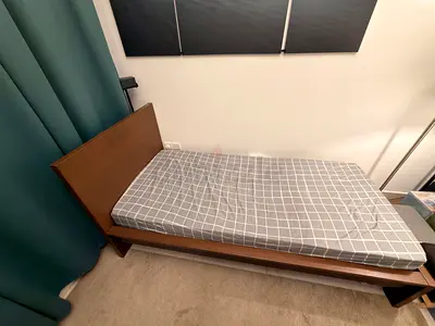 Single wooden bed frame with mattress - good condition