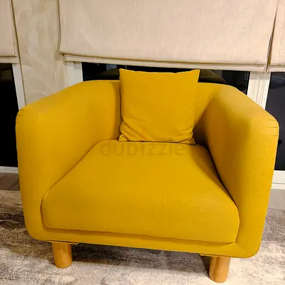 Mustard Yellow Armchair with Cushion - Good Condition