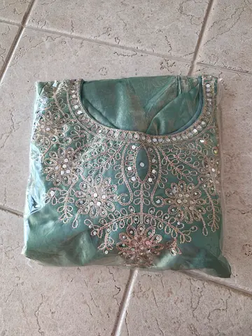 Light green embroidered women's kurta with stonework - new