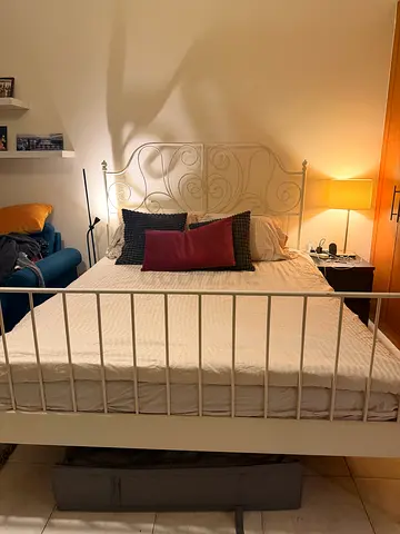 White Metal Double Bed Frame with Headboard (Good Condition)