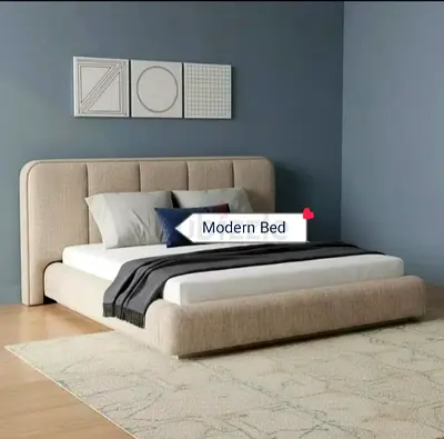 Modern Low-Profile Upholstered Bed with Headboard - King Size