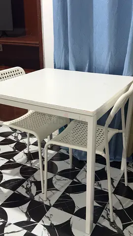 IKEA White Dining Table with 2 Chairs - Compact Modern Set