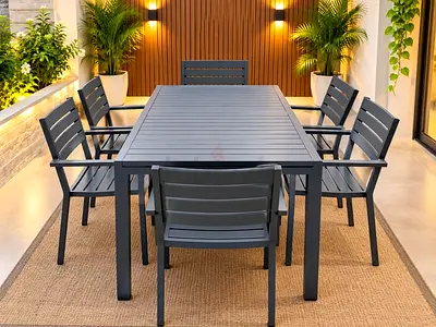 6-Seater Outdoor Dining Table extendable Set - Modern aluminium Patio Furniture