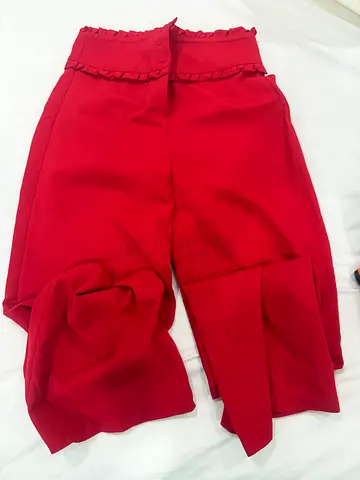 Elegant Red High-Waisted Wide-Leg Trousers