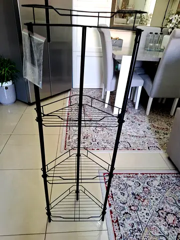 Tall Freestanding Black Metal Corner Shelf Rack - 4 Tiers