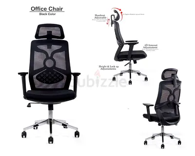 Ergonomic Mesh Office Chair with Headrest — Black, Adjustable