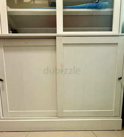 Storage cabinet with glass and wooden doors