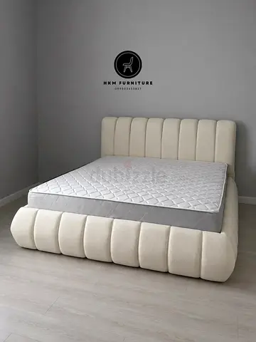Modern Beige Upholstered Bed Frame