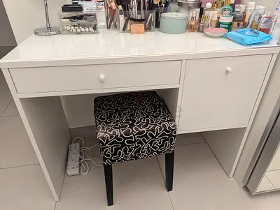 IKEA SKYDE White vanity dressing table with drawer and small stool - Excellent condition