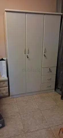 White 4-Door Wardrobe with Drawers - Good Condition