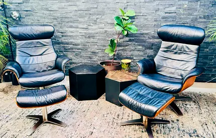 Home Centre Robyn Leather Recliner Set – 2 Chairs & 2 Footstools