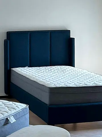 Single bed frame with upholstered headboard (navy) - good condition