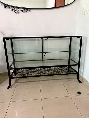 Glass Display Cabinet with Black Metal Frame - 2 Shelves
