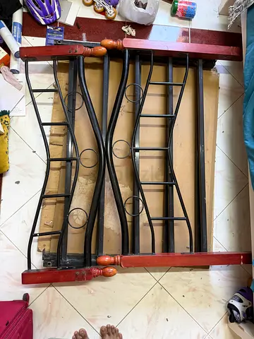 Wood and Metal Double Bed Frame Headboard & Footboard (Needs Assembly)