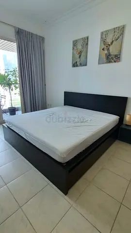 180x200 Bed frame with headboard + slatted bed base, including 4 drawers - dark wood