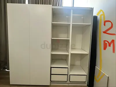White 3-door Wardrobe with Shelves and Drawers, 2m Height