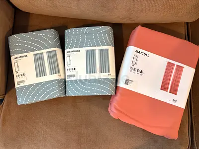 Set of 3 New IKEA Curtains (2 blue AKERMOLKE + 1 pink MAJGULL)