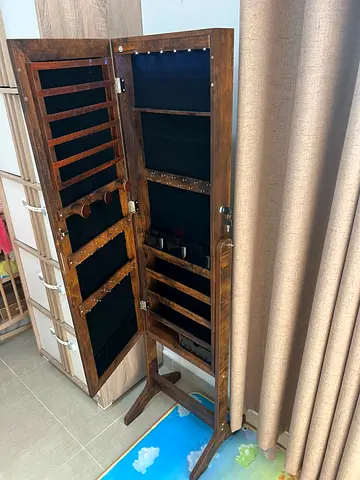 Standing Mirror with Hidden Jewelry & Makeup Storage - Wooden