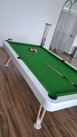 9FT Modern White Pool Table – Marble Slate Top – Excellent Condition