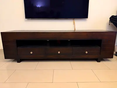 Solid Dark Wood TV Console / Entertainment Unit with Drawers
