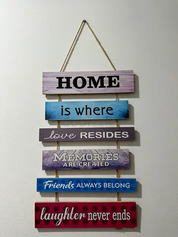 Wooden Hanging Wall Sign Set — 'Home is where love resides' Decorative