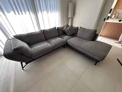 Grey L-shaped Fabric Sofa, Modern Corner Chaise (Right-facing)