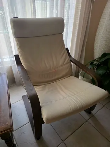 Beige Upholstered Recliner/Armchair with Wooden Frame