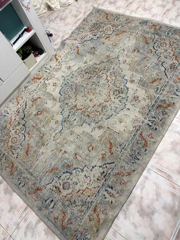 Used vintage-style medallion area rug —160 x 230 muted blues and greys