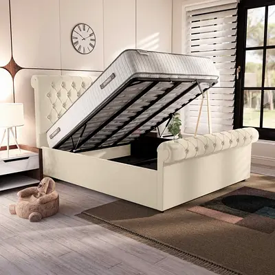 New beige colour king size hydraulic storage Bed