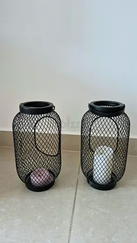 Pair of Black Mesh Lantern Candle Holders
