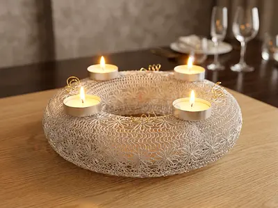 Handmade Decorative Wreath Candle Holder — Lace Metal Centerpiece (45 cm D)
