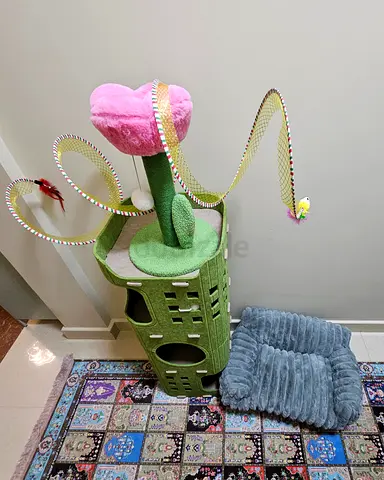 Pink flower cat scratching, cat tower, cat couch, cat toys & more