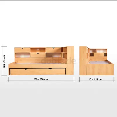 Home Box Wooden Single Bed with Storage Drawers and Shelves - Light Oak without mattresses (90x200)