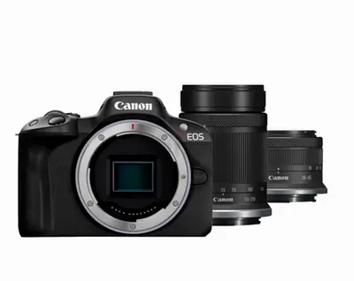 Canon EOS R50 Mirrorless Camera, Black + RF-S 18-45mm IS STM Lens + RF-S 55-210mm IS STM Lens