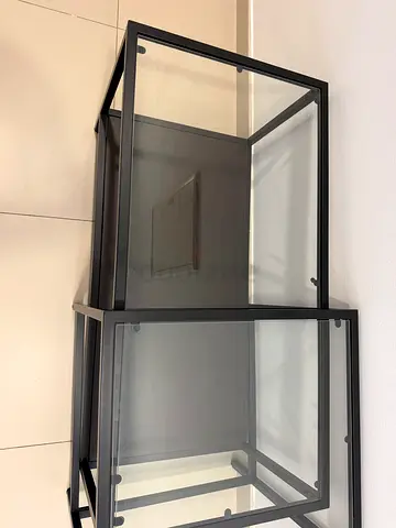 Pair of Modern Black Metal & Glass Side Tables