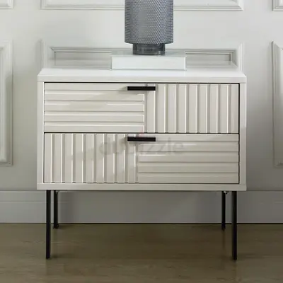 2 pcs White Modern 2-Drawer Nightstands with Metal Legs