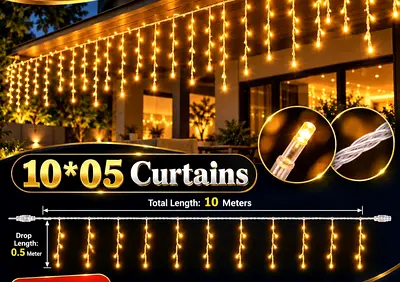 10m 50cm down LED Icicle Curtain String Lights – Warm White
