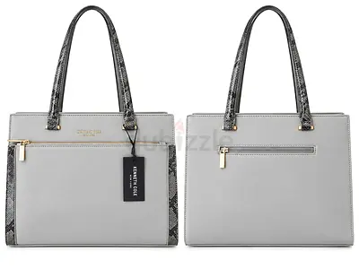 *NEW* Grey Kenneth Cole leather tote bag with snake-print straps