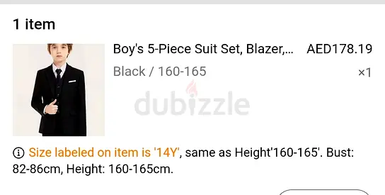 Boy's 5-Piece Black Suit Set (Blazer, Vest, Pants) Size 14Y / 160-165cm