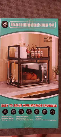 Kitchen multifunctional storage rack - microwave shelf organizer (black)
