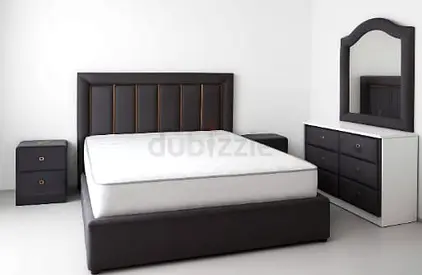 King size bed set , mattress, dresser, mirror and nightstands - dark brown