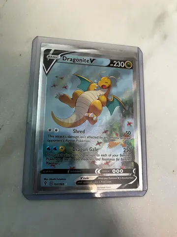 Rare Dragonite V Holographic Pokémon Card — Protective Sleeve Included